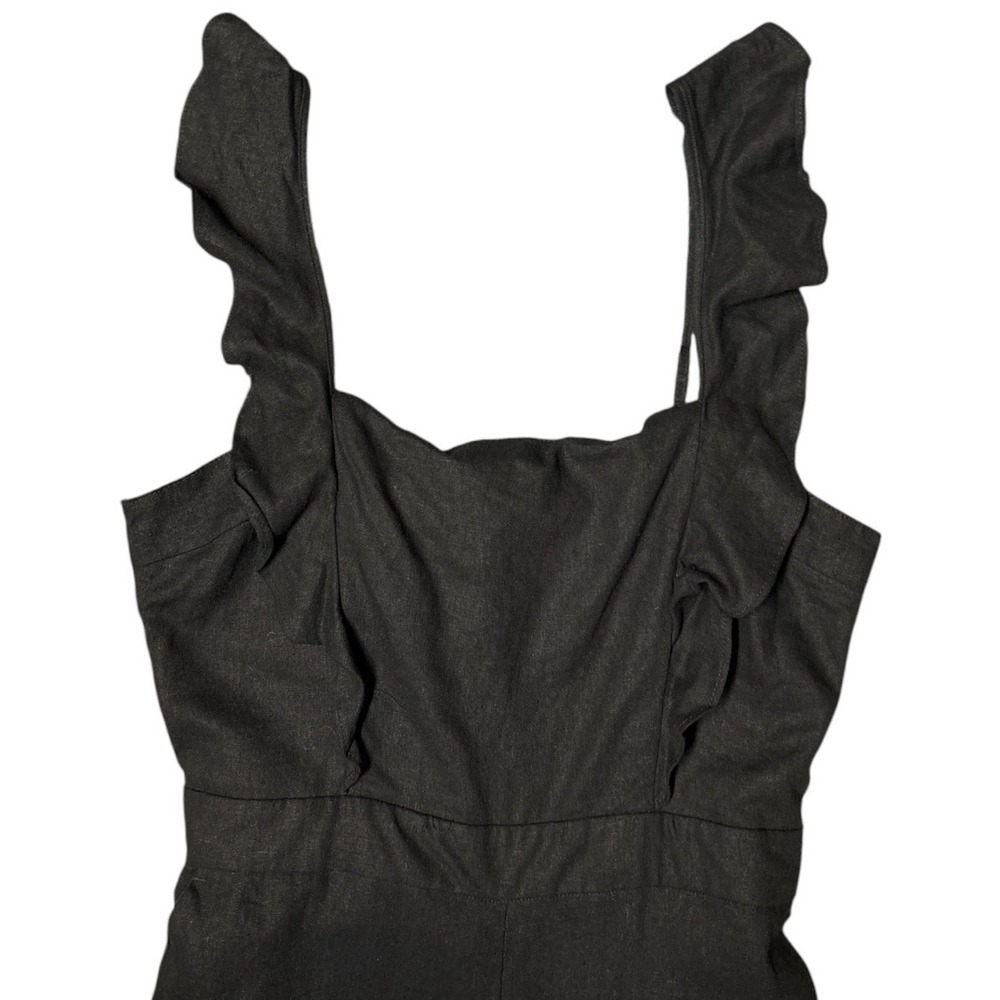 Dynamite Linen Blend Romper Frill Strap Wide Leg Jumpsuit Jet Black Large NWT - Picture 4 of 8